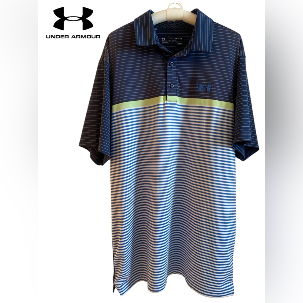 💜Under Armour Men's Polo Shirt - Navy and Lime